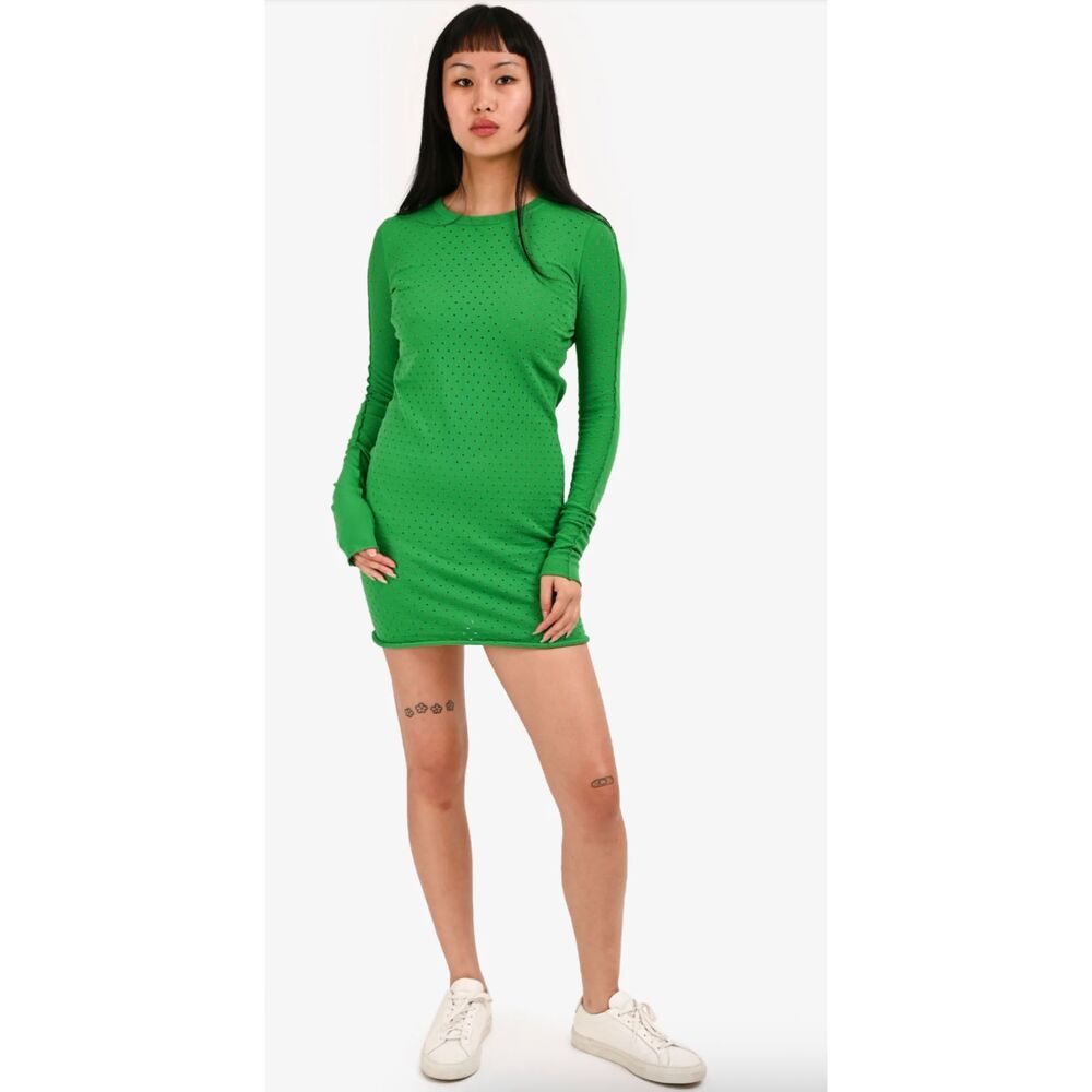 ACNE STUDIOS *Flawed* Green Marx Holes Perforated Knit Long Sleeve Mini Dress XS